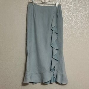 Ranch Dressing Ruffle Faux Suede Midi Skirt Western Boho Light Blue S